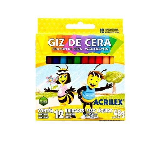Giz de Cera Fino 12 Cores Acrilex Menor preço em Giz de Cera Fino 12 Cores Acrilex