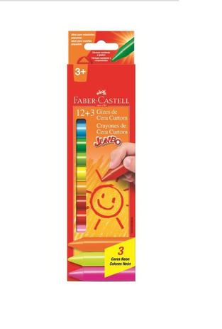Giz de Cera Jumbo 12 Cores + 3 Cores Neon - Faber Castell Menor preço em Giz de Cera Jumbo 12 Cores + 3 Cores Neon - Faber Castell