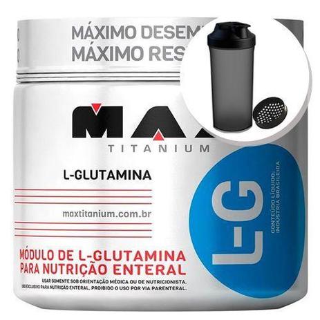Glutamina L-G - 150g + Coqueteleira 600ml Preta - Max Titanium Menor preço em Glutamina L-G - 150g + Coqueteleira 600ml Preta - Max Titanium