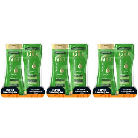 Gota Dourada 7 Ervas Shampoo + Condicionador 340ml (Kit C/03) Menor preço em Gota Dourada 7 Ervas Shampoo + Condicionador 340ml (Kit C/03)