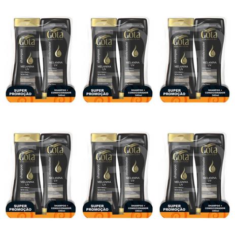 Gota Dourada Melanina Shampoo + Condicionador 340ml (Kit C/06) Menor preço em Gota Dourada Melanina Shampoo + Condicionador 340ml (Kit C/06)