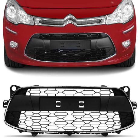 Grade Dianteira Para-Choque Citroen C3 2013 2014 2015 Preta com Friso Cromado Colmeia - G. componentes Menor preço em Grade Dianteira Para-Choque Citroen C3 2013 2014 2015 Preta com Friso Cromado Colmeia - G. componentes