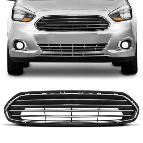 Grade Dianteira Superior Central Ford Ka+ 2014 2015 2016 2017 2018 Preta com Friso Aro Cromado - Retrovex Menor preço em Grade Dianteira Superior Central Ford Ka+ 2014 2015 2016 2017 2018 Preta com Friso Aro Cromado - Retrovex