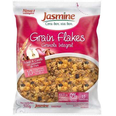 Granola Integral Grain Flakes Maçã e Canela 300g - Jasmine Menor preço em Granola Integral Grain Flakes Maçã e Canela 300g - Jasmine