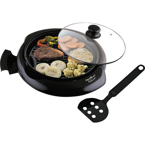 Grill 30cm Britânia Multi Grill com Coletor de Gordura e Tampa de Vidro Preto Menor preço em Grill 30cm Britânia Multi Grill com Coletor de Gordura e Tampa de Vidro Preto