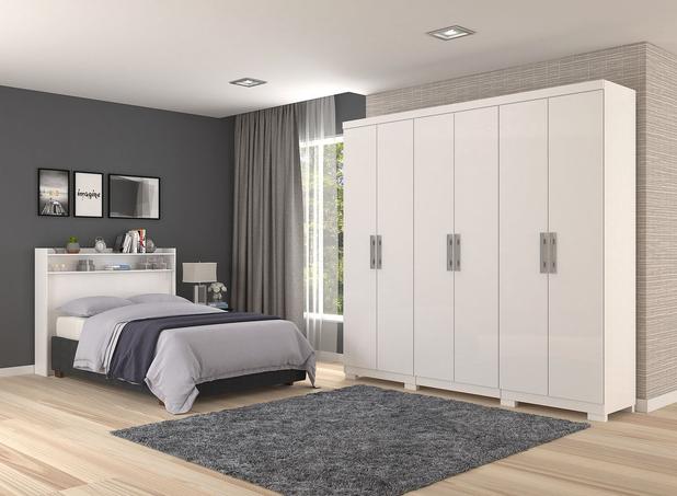 Guarda Roupa 100% Mdf 6 Portas 4 Gavetas 7 Prateleiras Ibiza Branco - Docelar Menor preço em Guarda Roupa 100% Mdf 6 Portas 4 Gavetas 7 Prateleiras Ibiza Branco - Docelar