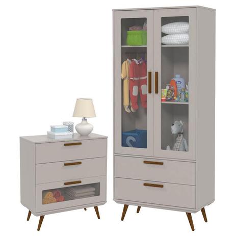 Guarda Roupa 2 Portas e Cômoda infantil 3 Gavetas Retro Glass Cinza Eco Wood Matic - Matic moveis Menor preço em Guarda Roupa 2 Portas e Cômoda infantil 3 Gavetas Retro Glass Cinza Eco Wood Matic - Matic moveis