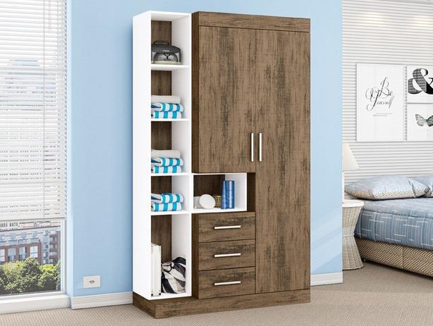 Guarda-Roupa 2 Portas e Nichos Juvenil Dakota/Branco - LC Móveis Menor preço em Guarda-Roupa 2 Portas e Nichos Juvenil Dakota/Branco - LC Móveis