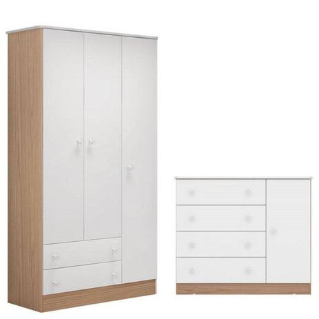 Guarda Roupa 2617 e Cômoda Infantil 2561 Doce Sonho Carvalho Branco Brilho Qmovi Menor preço em Guarda Roupa 2617 e Cômoda Infantil 2561 Doce Sonho Carvalho Branco Brilho Qmovi