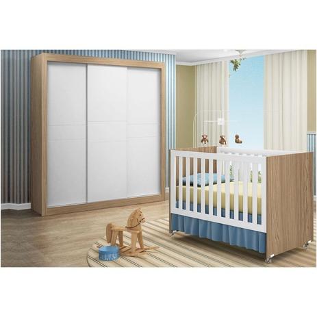 Guarda Roupa 3 Portas de Correr e Berço Esmeralda Branco Acetinado com Wengue - Canaã Menor preço em Guarda Roupa 3 Portas de Correr e Berço Esmeralda Branco Acetinado com Wengue - Canaã