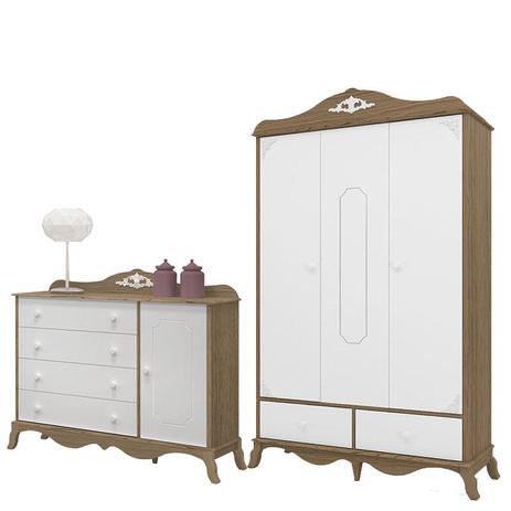 Guarda Roupa 3 Portas e Cômoda Infantil Realeza Branco Acetinado Wengue - Canaã - Canaa baby Menor preço em Guarda Roupa 3 Portas e Cômoda Infantil Realeza Branco Acetinado Wengue - Canaã - Canaa baby