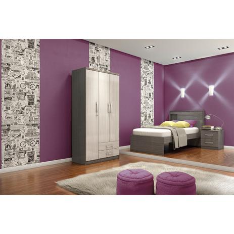 Guarda-roupa Açaí 03 Portas 02 Gavetas - Henn - Gris/Palha Menor preço em Guarda-roupa Açaí 03 Portas 02 Gavetas - Henn - Gris/Palha