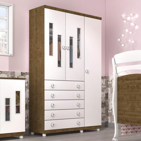 Guarda Roupa Bebê 3 Portas Evolution Com Pés Tcil Móveis Imbuia Rustic/Neve Menor preço em Guarda Roupa Bebê 3 Portas Evolution Com Pés Tcil Móveis Imbuia Rustic/Neve