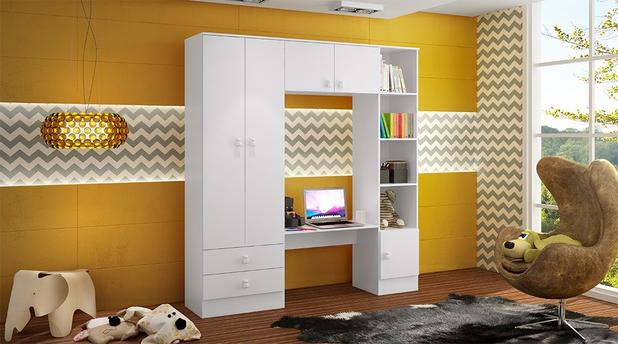 Guarda Roupa C/Suporte P/ PC 193,5x180x40,5Cm Branco - Percasa Menor preço em Guarda Roupa C/Suporte P/ PC 193,5x180x40,5Cm Branco - Percasa