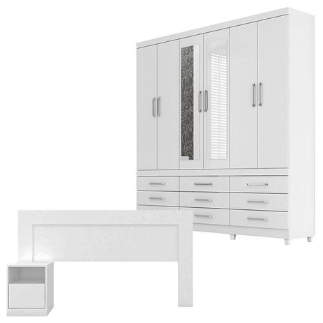 Guarda Roupa Canadá e Cabeceira Casal London Branco Brilho Demóbile - Demobile Menor preço em Guarda Roupa Canadá e Cabeceira Casal London Branco Brilho Demóbile - Demobile
