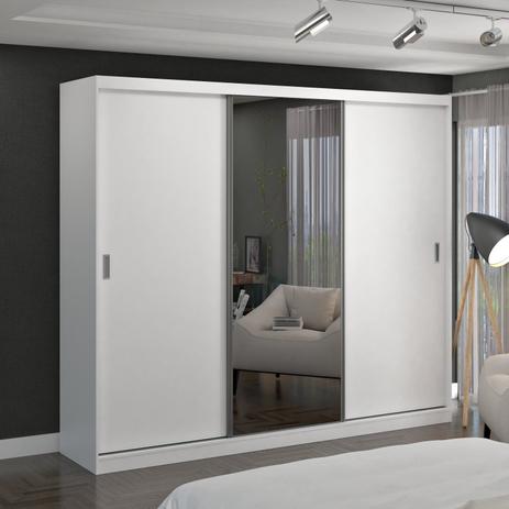 Guarda Roupa Casal 1 Espelho 3 Portas de Correr 2 Gavetas MDF MM7318E1 Siena Móveis Branco Menor preço em Guarda Roupa Casal 1 Espelho 3 Portas de Correr 2 Gavetas MDF MM7318E1 Siena Móveis Branco