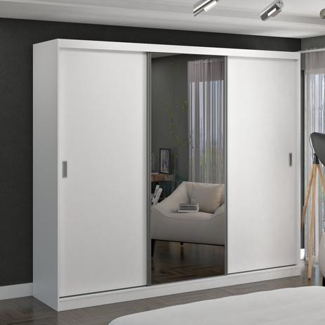 Menor preço em Guarda Roupa Casal 1 Espelho 3 Portas de Correr 2 Gavetas MDF MM7320E1 Siena Móveis Branco