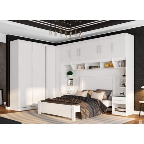 Guarda Roupa Casal 10 Portas 8 Gavetas com Cama Bella Espresso Móveis Branco Menor preço em Guarda Roupa Casal 10 Portas 8 Gavetas com Cama Bella Espresso Móveis Branco
