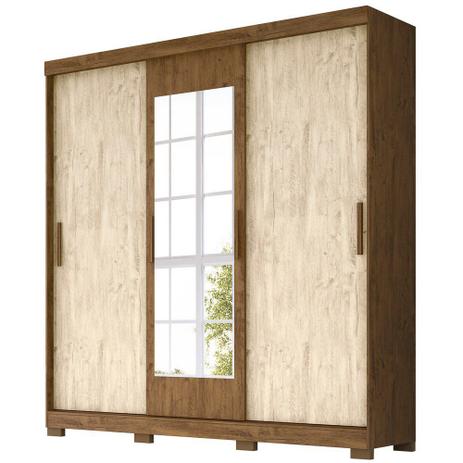Guarda Roupa Casal 3 Portas de Correr Ilhéus Castanho/Avelã Wood - Moval Menor preço em Guarda Roupa Casal 3 Portas de Correr Ilhéus Castanho/Avelã Wood - Moval