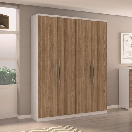 Guarda Roupa Casal 4 Portas 3 Gavetas Caribe Móveis Rimo Branco/Freijó Menor preço em Guarda Roupa Casal 4 Portas 3 Gavetas Caribe Móveis Rimo Branco/Freijó