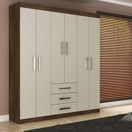Guarda Roupa Casal 6 Portas 3 Gavetas Fortaleza Rodial Cacau/Champanhe Menor preço em Guarda Roupa Casal 6 Portas 3 Gavetas Fortaleza Rodial Cacau/Champanhe