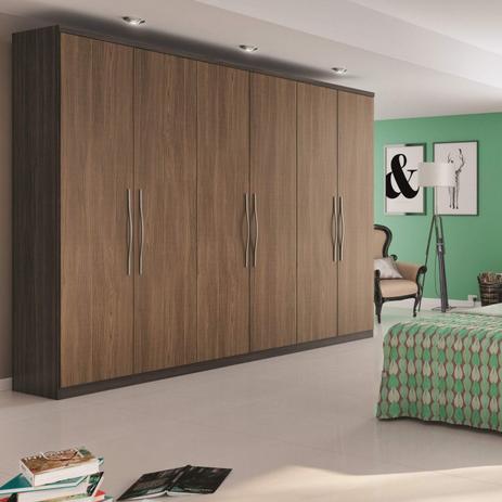 Guarda Roupa Casal 6 Portas 4 Gavetas Caribe Móveis Rimo Ébano/Freijó Menor preço em Guarda Roupa Casal 6 Portas 4 Gavetas Caribe Móveis Rimo Ébano/Freijó