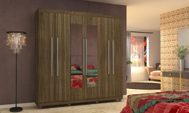 Guarda Roupa Casal 6 Portas com Espelho Elegance - Pau Brasil Relevo - Vila rica Menor preço em Guarda Roupa Casal 6 Portas com Espelho Elegance - Pau Brasil Relevo - Vila rica