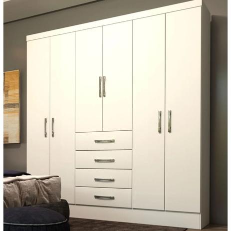 Guarda Roupa Casal Arizona 6 Portas 4 Gavetas Tcil Móveis Branco CestaPlus Menor preço em Guarda Roupa Casal Arizona 6 Portas 4 Gavetas Tcil Móveis Branco CestaPlus