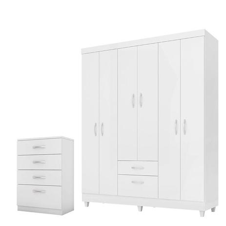 Guarda Roupa Casal Astral e Cômoda Astral Branco Brilho Demóbile - Demobile Menor preço em Guarda Roupa Casal Astral e Cômoda Astral Branco Brilho Demóbile - Demobile