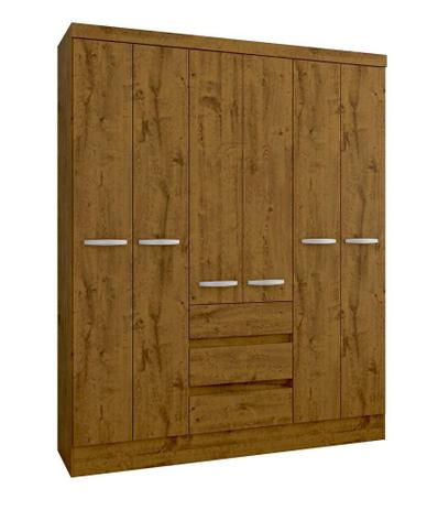 Guarda Roupa Casal Athenas New 6 Portas e 3 Gavetas Canelato Rustico - Atualle móveis Menor preço em Guarda Roupa Casal Athenas New 6 Portas e 3 Gavetas Canelato Rustico - Atualle móveis