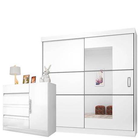 Guarda Roupa Casal Atraente 2040 e Cômoda Exellence 8000 Branco Araplac Menor preço em Guarda Roupa Casal Atraente 2040 e Cômoda Exellence 8000 Branco Araplac