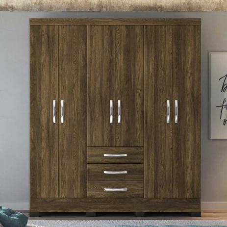 Guarda Roupa Casal Barcelona 6 Portas 3 Gavetas Canela Rústico - Colibri móveis Menor preço em Guarda Roupa Casal Barcelona 6 Portas 3 Gavetas Canela Rústico - Colibri móveis
