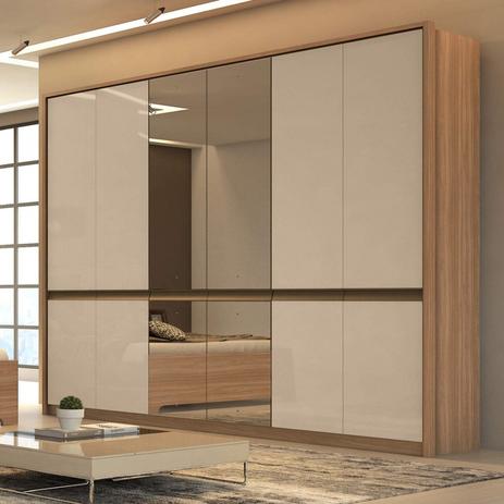 Guarda Roupa Casal com 4 Espelhos 6 Portas 6 Gavetas Urban Glass Móveis Lopas Carvalho Naturale/Off White Menor preço em Guarda Roupa Casal com 4 Espelhos 6 Portas 6 Gavetas Urban Glass Móveis Lopas Carvalho Naturale/Off White