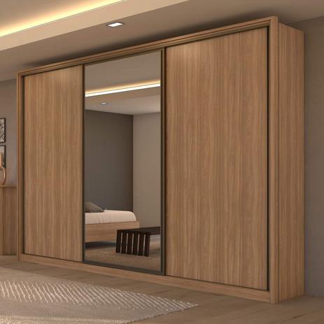 Guarda Roupa Casal com Espelho 3 Portas de Correr 6 Gavetas Spazio Glass Espresso Móveis Carvalho Naturale Menor preço em Guarda Roupa Casal com Espelho 3 Portas de Correr 6 Gavetas Spazio Glass Espresso Móveis Carvalho Naturale