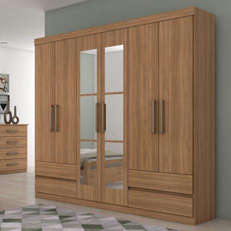 Guarda Roupa Casal com Espelho 6 Portas 4 Gavetas Zeus Plus Móveis Lopas Carvalho Naturale Menor preço em Guarda Roupa Casal com Espelho 6 Portas 4 Gavetas Zeus Plus Móveis Lopas Carvalho Naturale