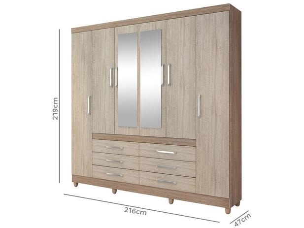 Guarda-roupa Casal com Espelho 6 Portas - 6 Gavetas Demóbile Paris II