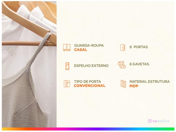 Guarda-roupa Casal com Espelho 6 Portas - 6 Gavetas Demóbile Paris II