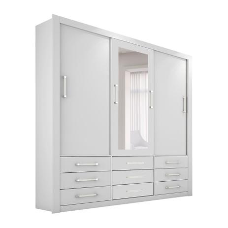 Guarda-Roupa Casal com Espelho Anjos 3PT 9GV Branco - Carioca móveis Menor preço em Guarda-Roupa Casal com Espelho Anjos 3PT 9GV Branco - Carioca móveis
