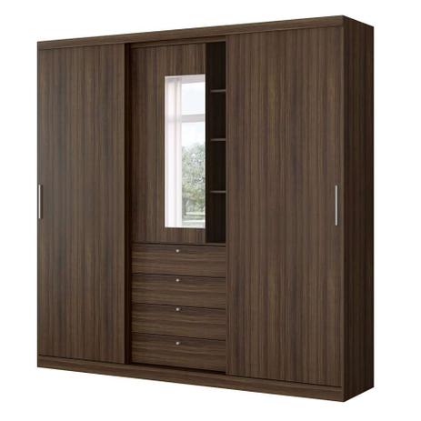 Guarda-Roupa Casal com Espelho Aries 3PT Ébano - Carraro móveis Menor preço em Guarda-Roupa Casal com Espelho Aries 3PT Ébano - Carraro móveis