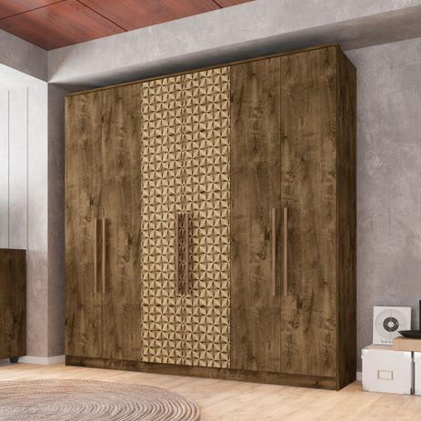 Guarda Roupa Casal Dublin 6 Portas Cor Mad. Rustica e Mad 3D - Moveis bechara Menor preço em Guarda Roupa Casal Dublin 6 Portas Cor Mad. Rustica e Mad 3D - Moveis bechara
