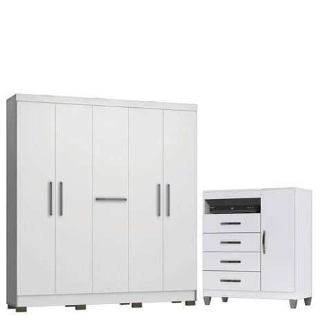 Guarda Roupa Casal Encanto e Cômoda Sapateira Cannes Branco Incorplac Menor preço em Guarda Roupa Casal Encanto e Cômoda Sapateira Cannes Branco Incorplac