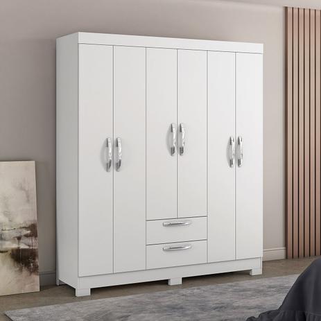Guarda Roupa Casal Notável Com Pés 6 Portas 2 Gavetas Branco New Menor preço em Guarda Roupa Casal Notável Com Pés 6 Portas 2 Gavetas Branco New