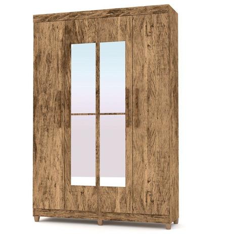 Guarda Roupa Casal Palmas 4 Portas e Espelho Castanho/Rústico - VLR Móveis Menor preço em Guarda Roupa Casal Palmas 4 Portas e Espelho Castanho/Rústico - VLR Móveis