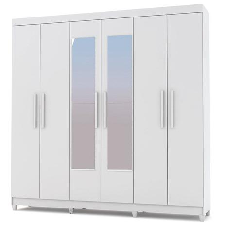 Guarda Roupa Casal Palmas 6 Portas e Espelho Branco - VLR Móveis Menor preço em Guarda Roupa Casal Palmas 6 Portas e Espelho Branco - VLR Móveis