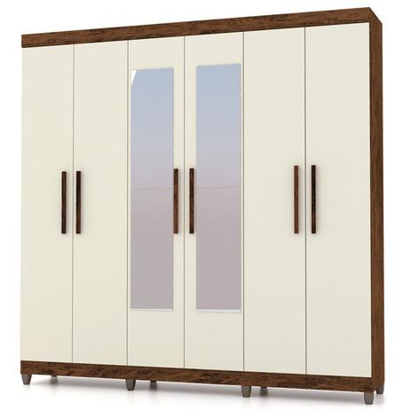 Guarda Roupa Casal Palmas 6 Portas e Espelho Imbuia/Champanhe - VLR Móveis Menor preço em Guarda Roupa Casal Palmas 6 Portas e Espelho Imbuia/Champanhe - VLR Móveis