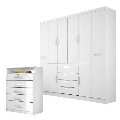Guarda Roupa Casal Realce e Cômoda Triunfo Branco Brilho Demóbile - Demobile Menor preço em Guarda Roupa Casal Realce e Cômoda Triunfo Branco Brilho Demóbile - Demobile
