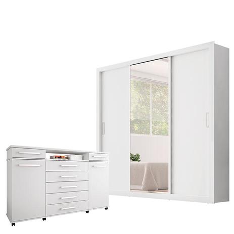 Guarda Roupa Casal Residence e Cômoda London Branco Brilho Demóbile - Demobile Menor preço em Guarda Roupa Casal Residence e Cômoda London Branco Brilho Demóbile - Demobile