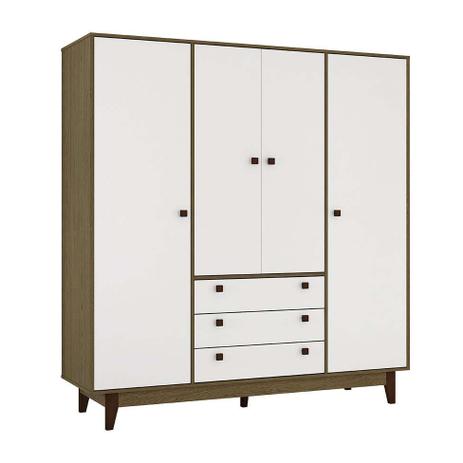 Guarda-Roupa Casal Retrô 4 PT 3 GV Rústico e Branco - Olivar Móveis Menor preço em Guarda-Roupa Casal Retrô 4 PT 3 GV Rústico e Branco - Olivar Móveis