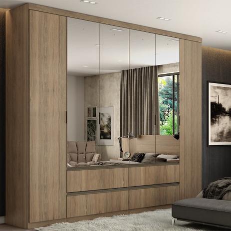 Guarda Roupa Casal THB Nobre Glass 6 Portas 4 Gavetas com Espelho Menor preço em Guarda Roupa Casal THB Nobre Glass 6 Portas 4 Gavetas com Espelho