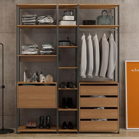Guarda Roupa Closet Aberto Modulado Bacco Estilo Industrial Cabideiro 6 Gv Carvalho Cinza - MENU - Menu Móveis é boa?